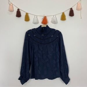Vici Rocco Mock Neck Blouse Navy Blue Size Medium